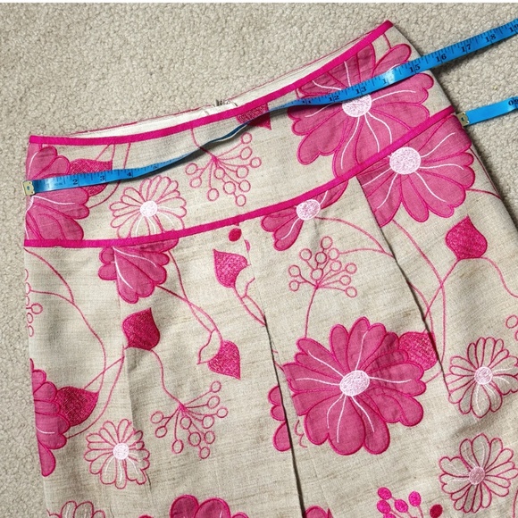 Etcetera Silk Blend Skirt Mini Length Cotton Blend Pink Floral Sand Zip Back 2 - Picture 6 of 11